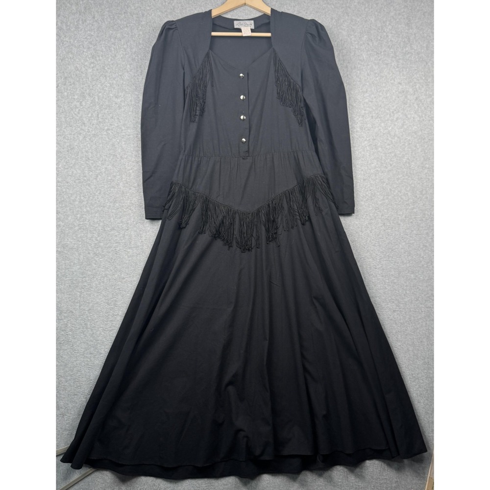 Vintage-Inspired Black Fringe Midi Dress